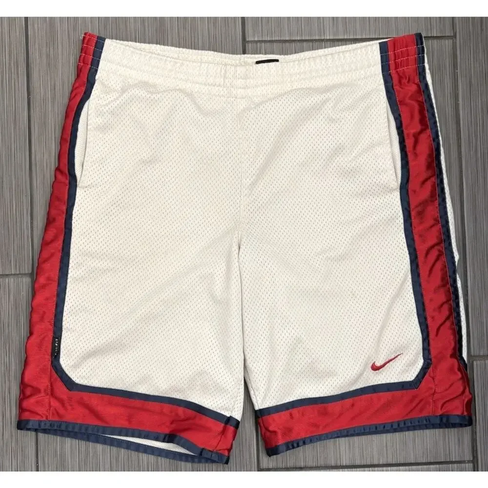 Nike Men’s Dri Fit Red/White/Blue Basketball Shorts Mesh Size Medium Mesh Heavy